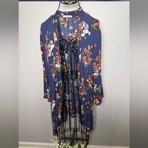 Pink Clover Floral Blue Cardigan Large